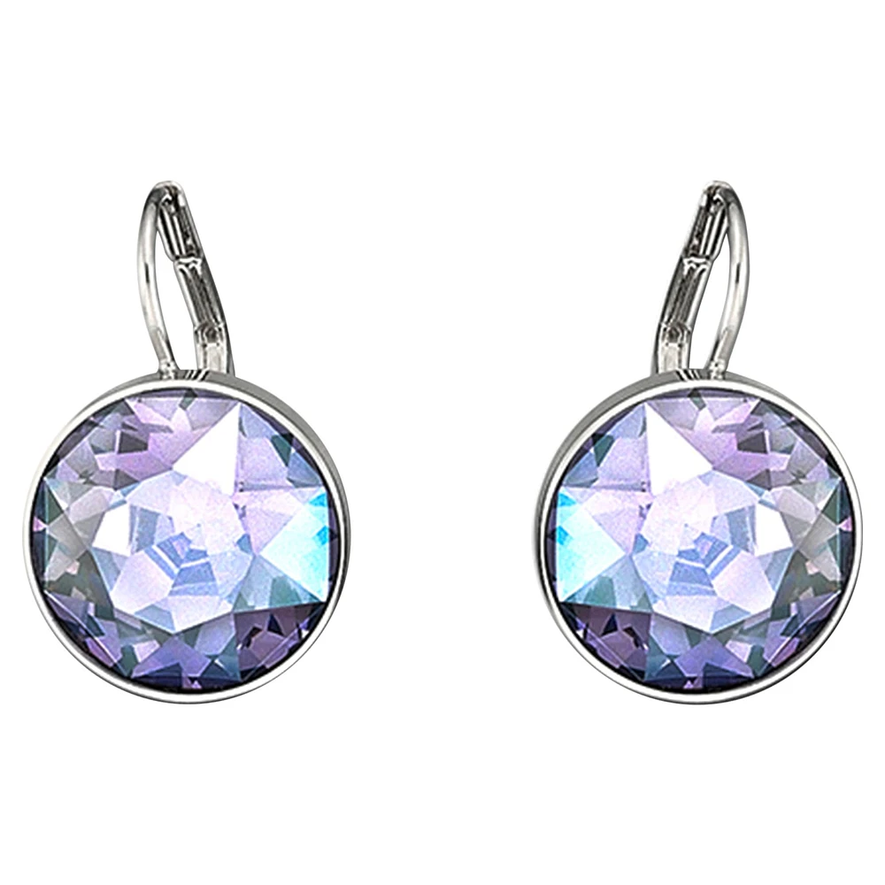 Bella drop earrings, Round cut, Purple, Rhodium plated by SWAROVSKI