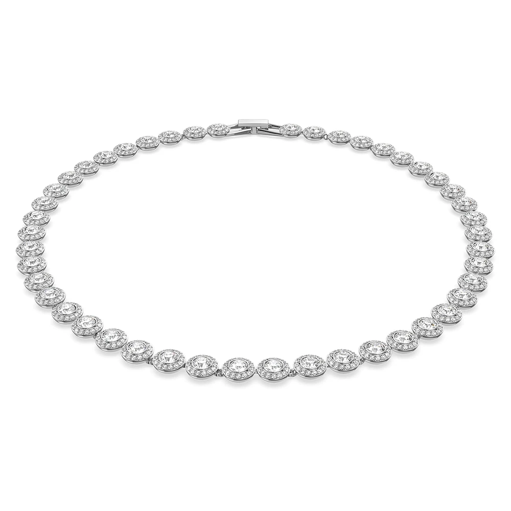 Una Angelic Tennis necklace, Round cut, Medium, White, Rhodium plated by SWAROVSKI