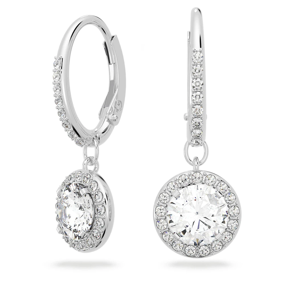 Angelic drop earrings, Round cut, White, Rhodium plated by SWAROVSKI