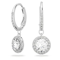 Angelic drop earrings, Round cut, White, Rhodium plated by SWAROVSKI