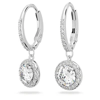 Angelic drop earrings, Round cut, White, Rhodium plated by SWAROVSKI