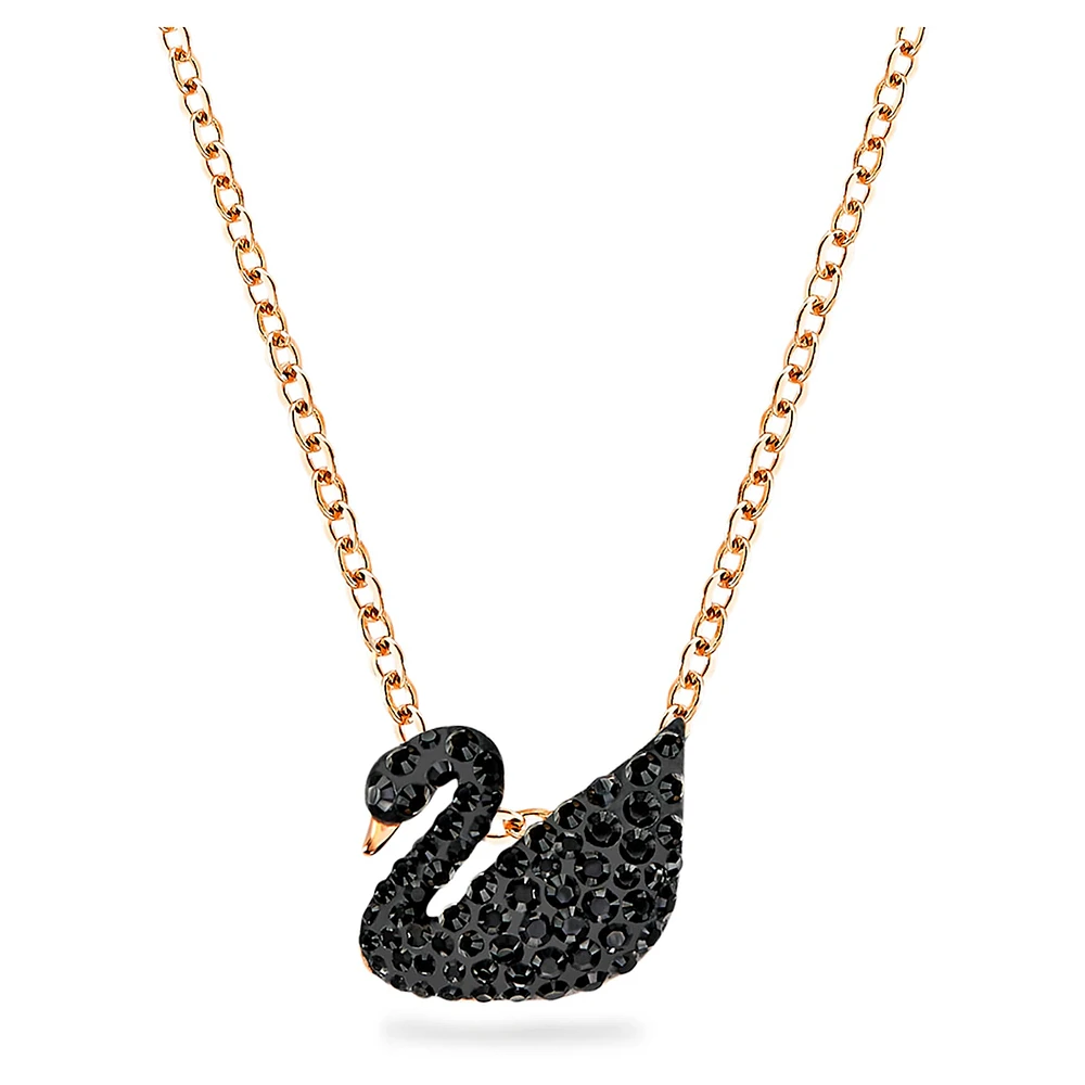 Swan pendant, Swan, Small, Black, Rose gold-tone plated by SWAROVSKI