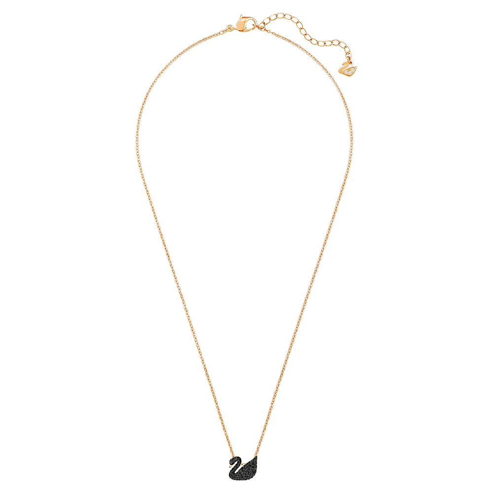 Swan pendant, Swan, Small, Black, Rose gold-tone plated by SWAROVSKI