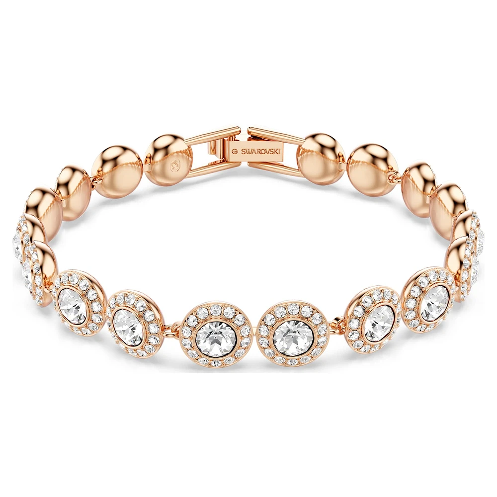 Angelic Tennis bracelet, Round cut, Pavé, Medium, White, Rose gold-tone plated by SWAROVSKI