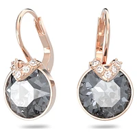 Bella V drop earrings, Round cut, Grey, Rose gold-tone plated by SWAROVSKI