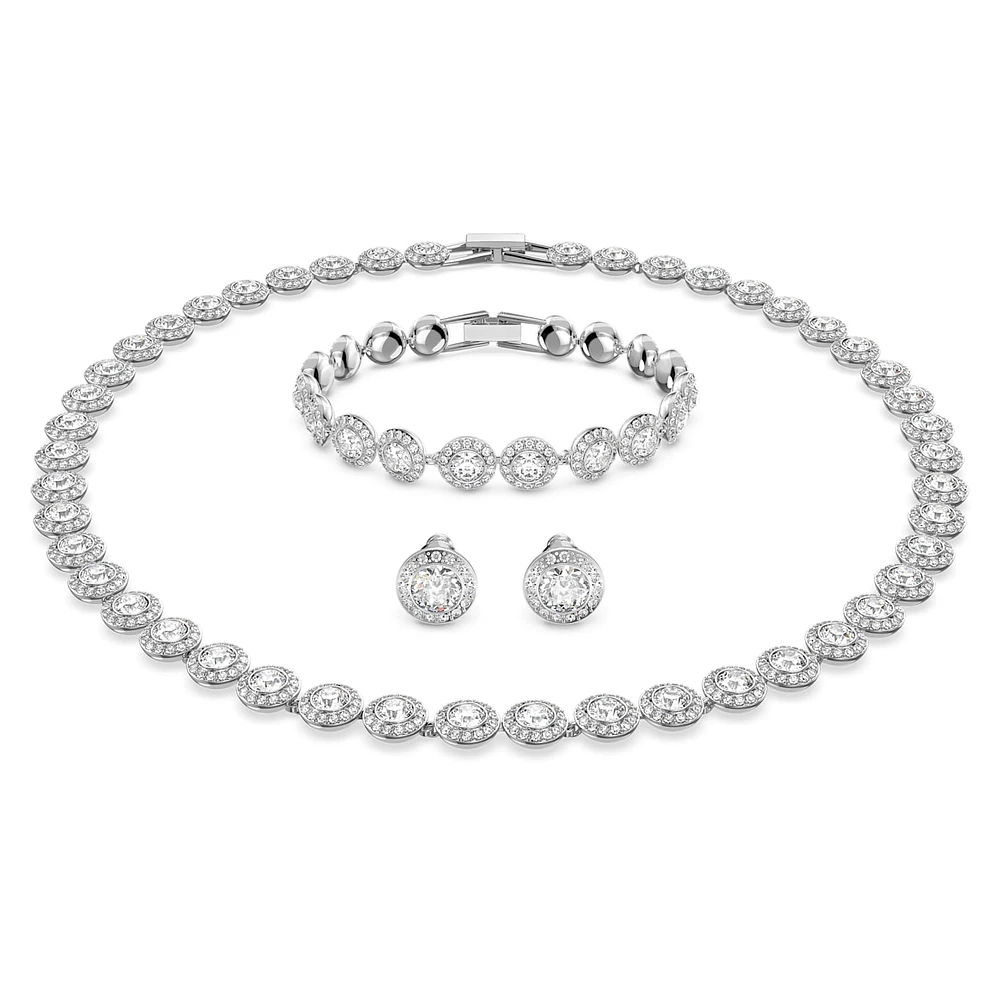 Angelic set, Round cut, White, Rhodium plated by SWAROVSKI