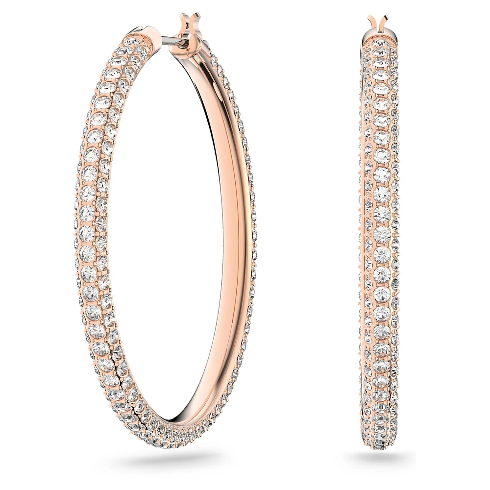 Stone hoop earrings, Pavé, Large, White