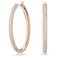 Stone hoop earrings, Pavé, Large, White