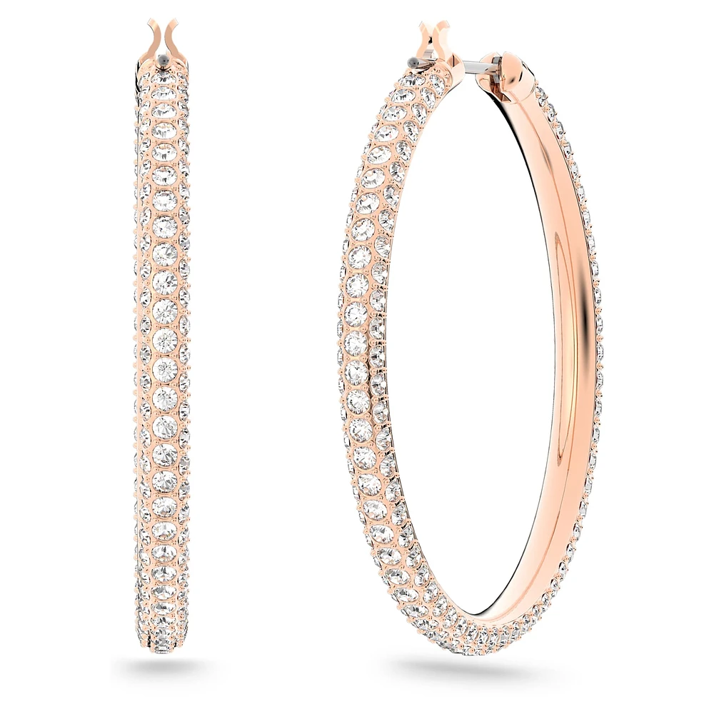 Stone hoop earrings, Pavé, Large, White