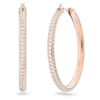 Stone hoop earrings, Pavé, Large, White