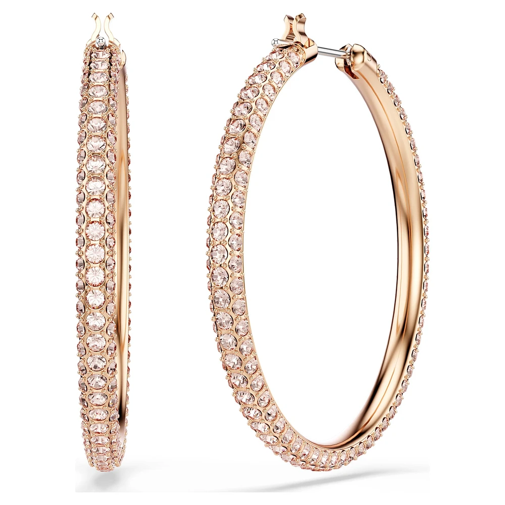 Stone hoop earrings, Pavé, Large, White, Rose gold-tone plated by SWAROVSKI