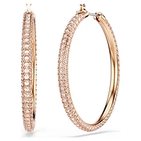 Stone hoop earrings, Pavé, Large, White, Rose gold-tone plated by SWAROVSKI