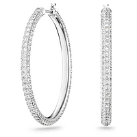 Stone hoop earrings, Pavé, Large, White, Rhodium plated by SWAROVSKI