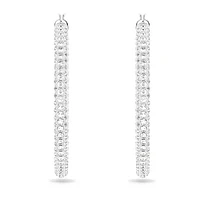 Stone hoop earrings, Pavé, Large, White, Rhodium plated by SWAROVSKI