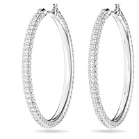 Stone hoop earrings, Pavé, Large, White, Rhodium plated by SWAROVSKI