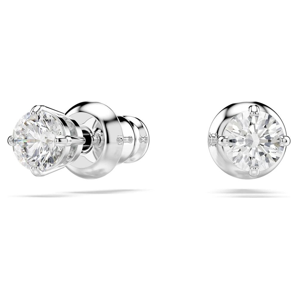 Attract stud earrings, Round cut, White, Rhodium plated by SWAROVSKI