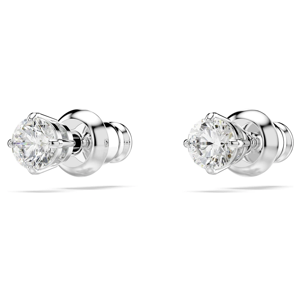 Attract stud earrings, Round cut, White, Rhodium plated by SWAROVSKI