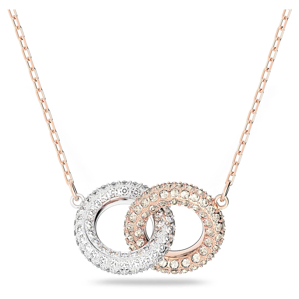 Stone necklace, Intertwined circles, White, Rose gold-tone plated by SWAROVSKI