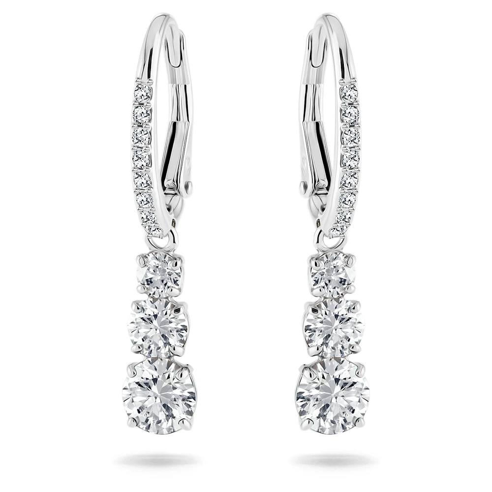 Attract Trilogy hoop earrings, Round cut, White, Rhodium plated by SWAROVSKI