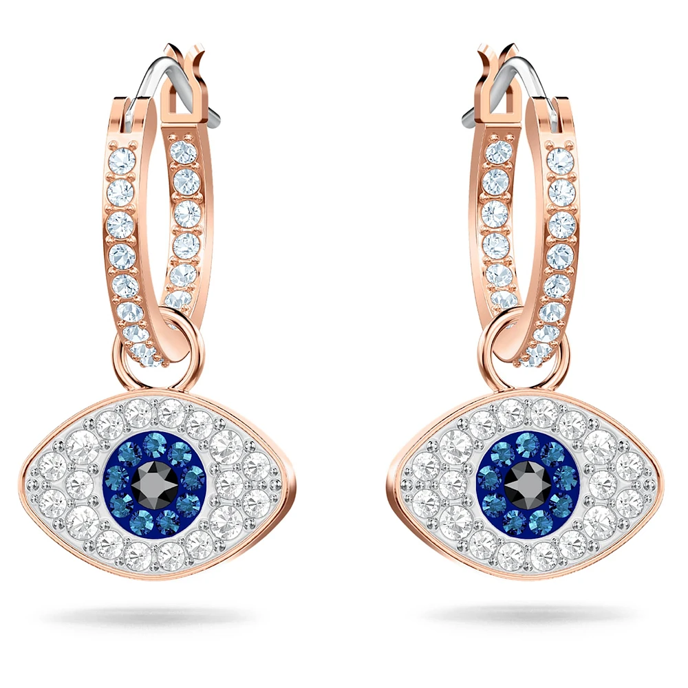 Symbolica hoop earrings, Evil eye, Blue, Rose gold-tone plated by SWAROVSKI