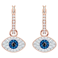 Symbolica hoop earrings, Evil eye, Blue, Rose gold-tone plated by SWAROVSKI