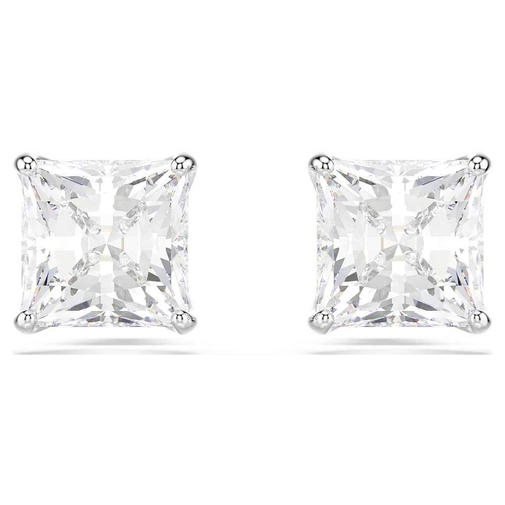 Attract stud earrings, Square cut, White, Rhodium plated by SWAROVSKI