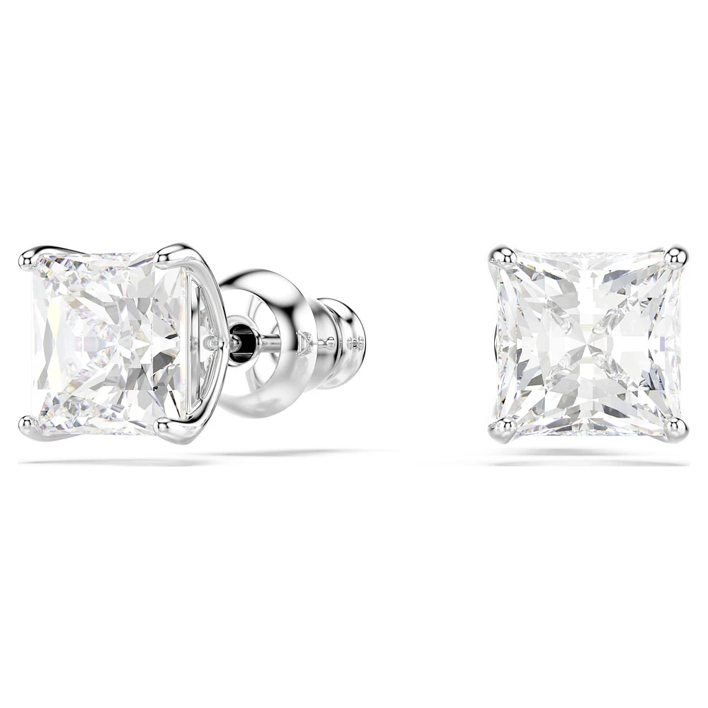 Attract stud earrings, Square cut, White, Rhodium plated by SWAROVSKI
