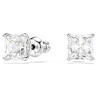 Attract stud earrings, Square cut, White, Rhodium plated by SWAROVSKI