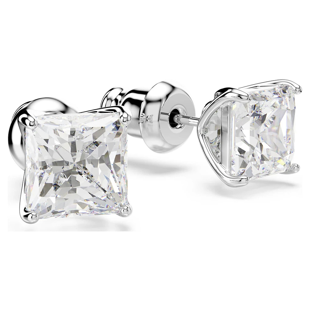 Attract stud earrings, Square cut, White, Rhodium plated by SWAROVSKI