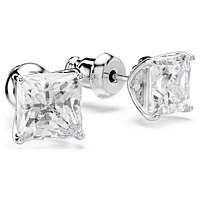 Attract stud earrings, Square cut, White, Rhodium plated by SWAROVSKI