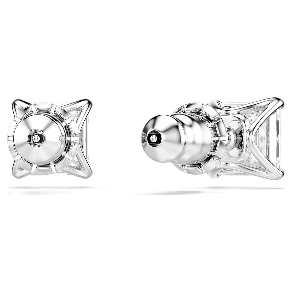 Attract stud earrings, Square cut, White, Rhodium plated by SWAROVSKI