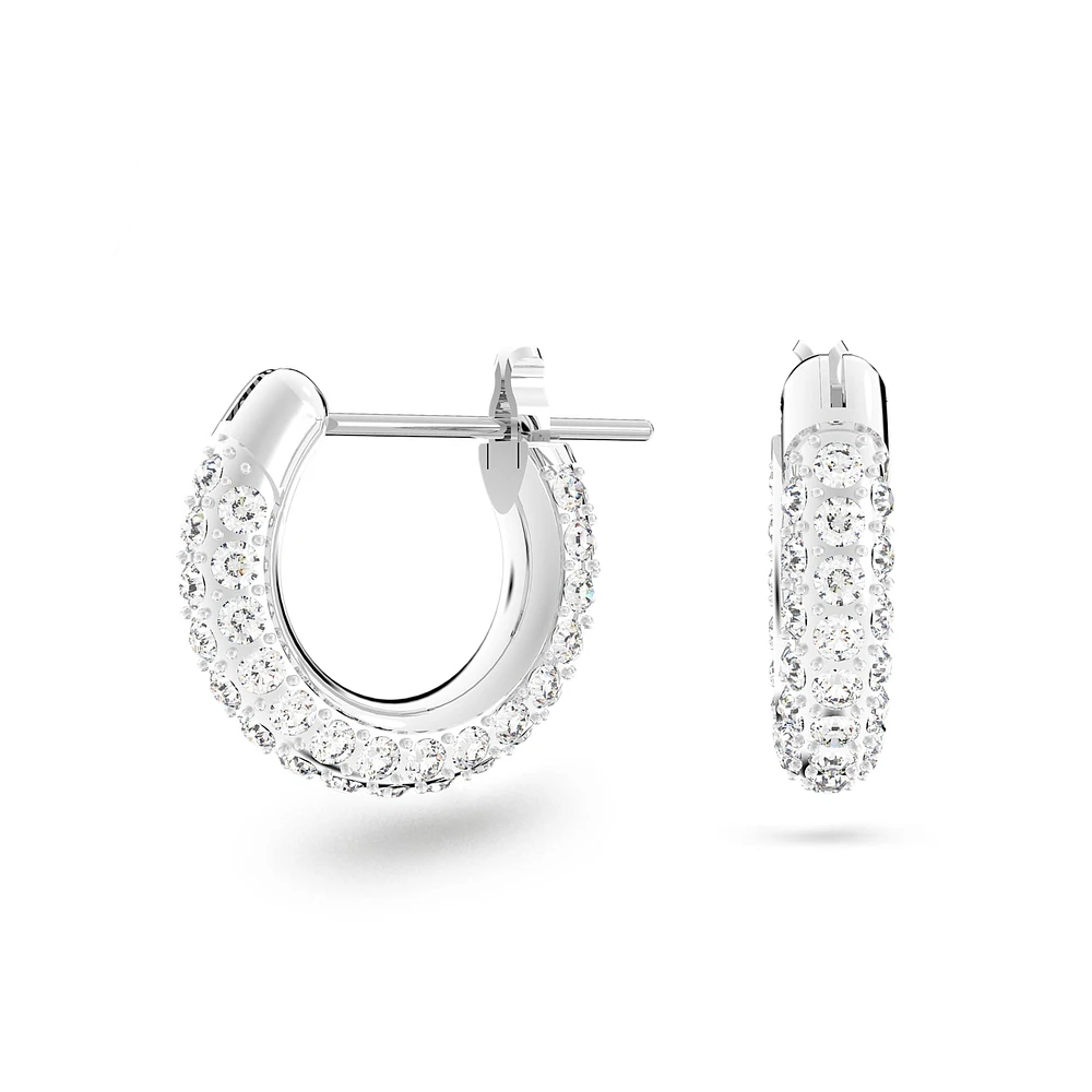 Stone hoop earrings, Pavé, Small, White