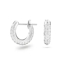 Stone hoop earrings, Pavé, Small, White