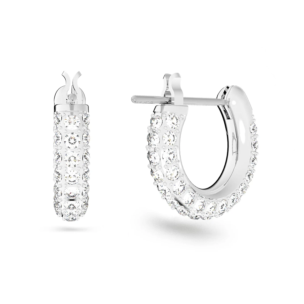 Stone hoop earrings, Pavé, Small, White