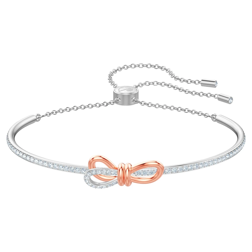 Lifelong Bow bangle, Bow, White, Mixed metal finish by SWAROVSKI