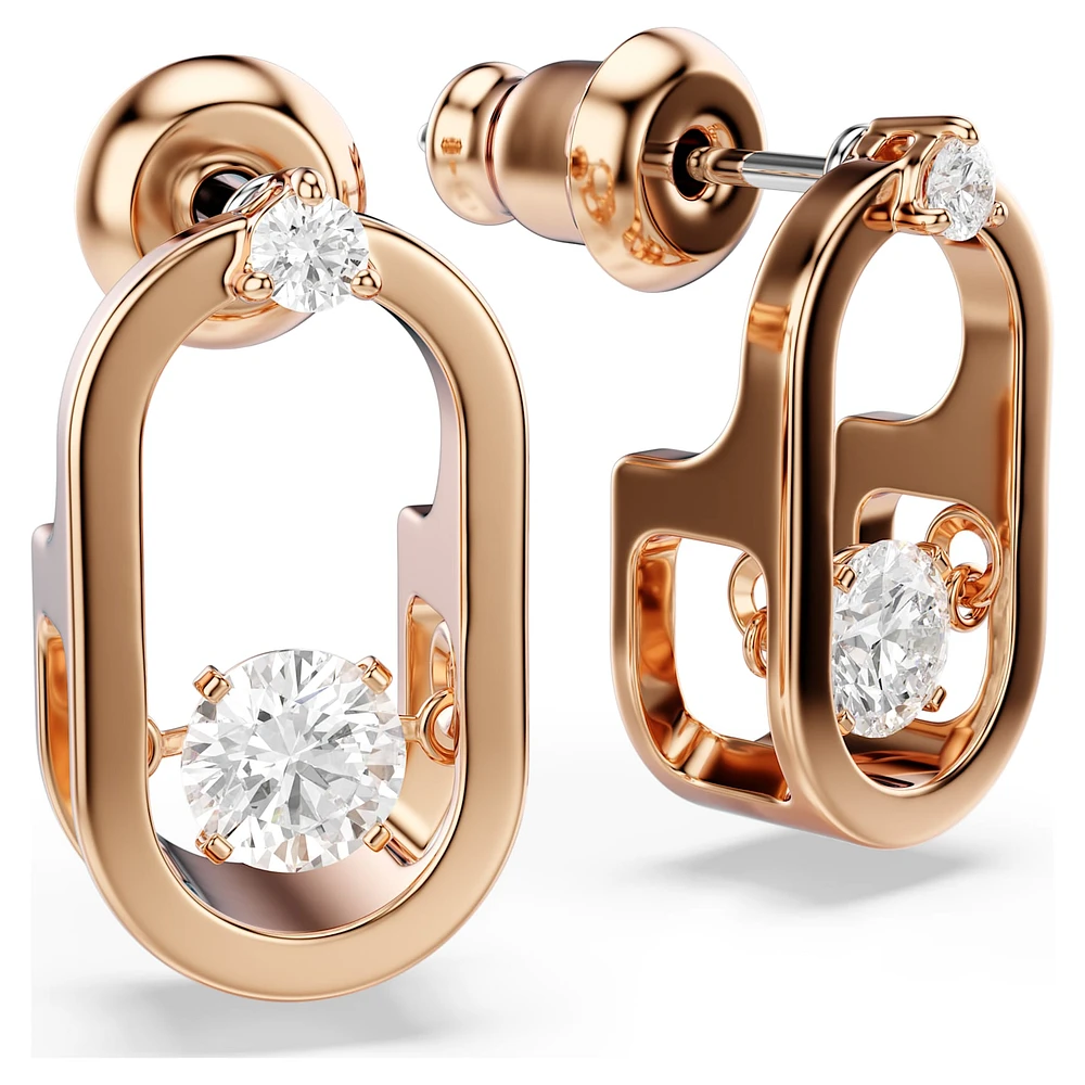 Swarovski Sparkling Dance stud earrings, Round cut, Oval shape, White, Rose gold-tone plated by SWAROVSKI
