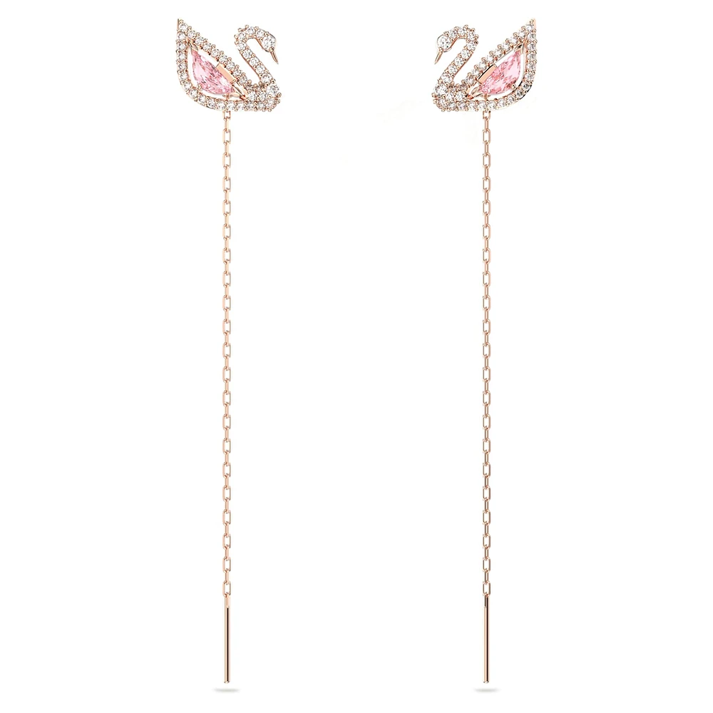 Dazzling Swan drop earrings, Swan, Pink, Rose gold-tone plated by SWAROVSKI