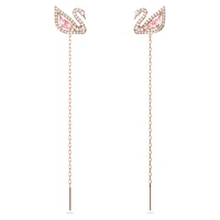 Dazzling Swan drop earrings, Swan, Pink, Rose gold-tone plated by SWAROVSKI