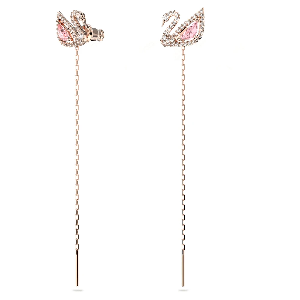 Dazzling Swan drop earrings, Swan, Pink, Rose gold-tone plated by SWAROVSKI