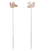 Dazzling Swan drop earrings, Swan, Pink, Rose gold-tone plated by SWAROVSKI