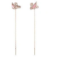 Dazzling Swan drop earrings, Swan, Pink, Rose gold-tone plated by SWAROVSKI