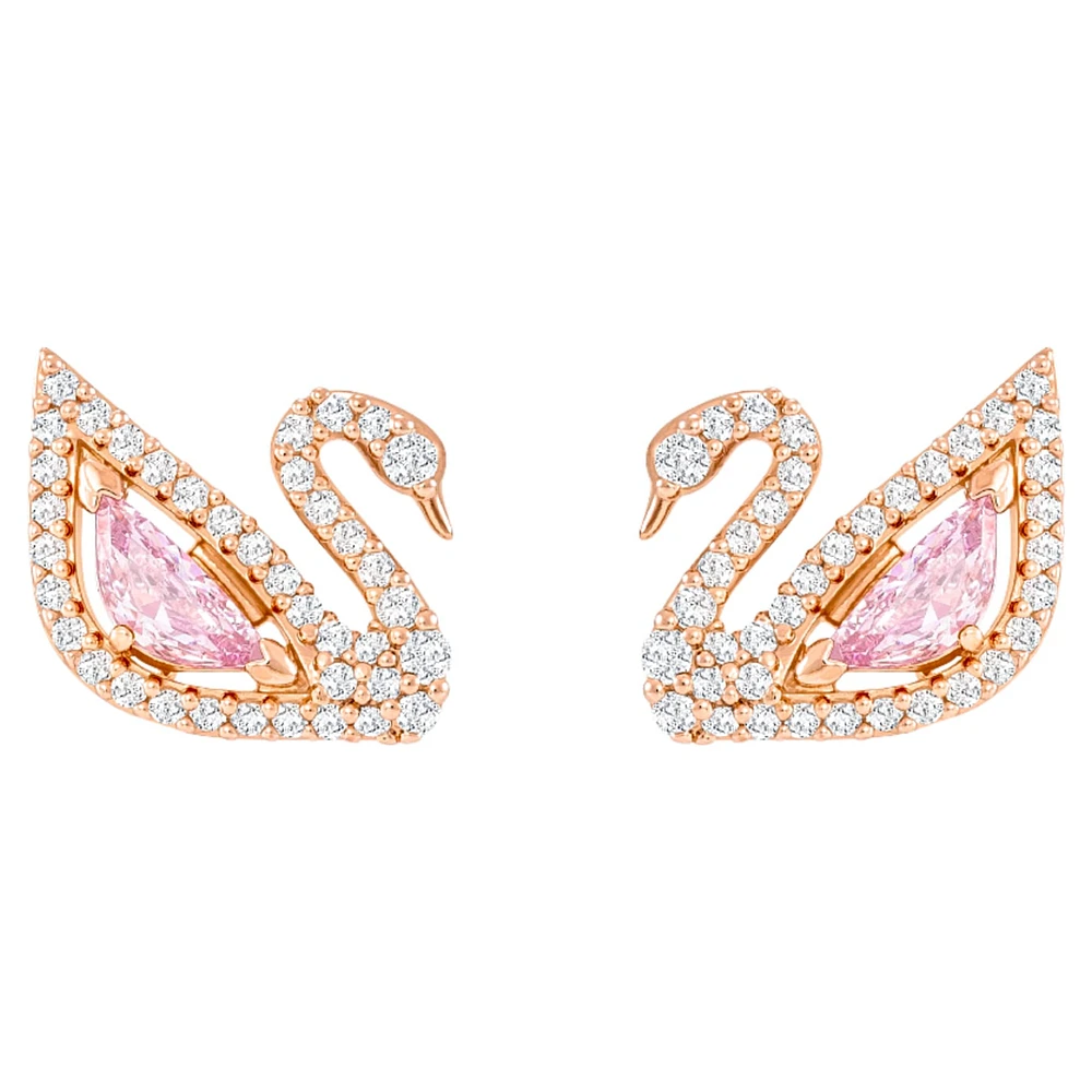 Dazzling Swan drop earrings, Swan, Pink, Rose gold-tone plated by SWAROVSKI