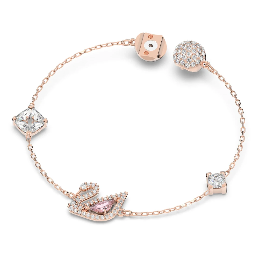 Dazzling Swan bracelet, Magnetic closure, Swan, Pink, Rose gold-tone plated by SWAROVSKI