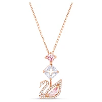 Dazzling Swan pendant, Swan, Pink, Rose gold-tone plated by SWAROVSKI