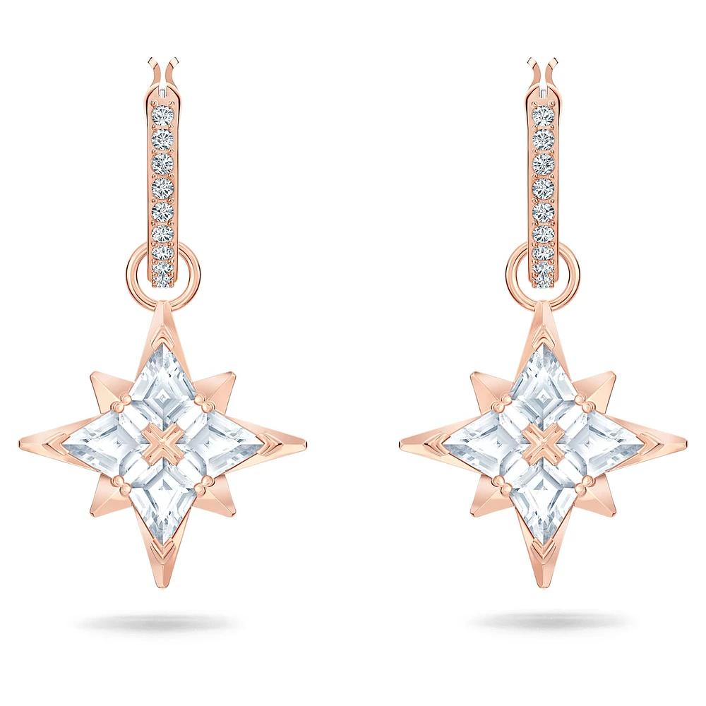 Swarovski Symbolic drop earrings, Star, White, Rose gold-tone plated by SWAROVSKI