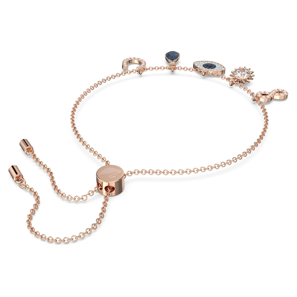 Symbolica bracelet, Infinity, evil eye and horseshoe, Blue, Rose gold-tone plated by SWAROVSKI