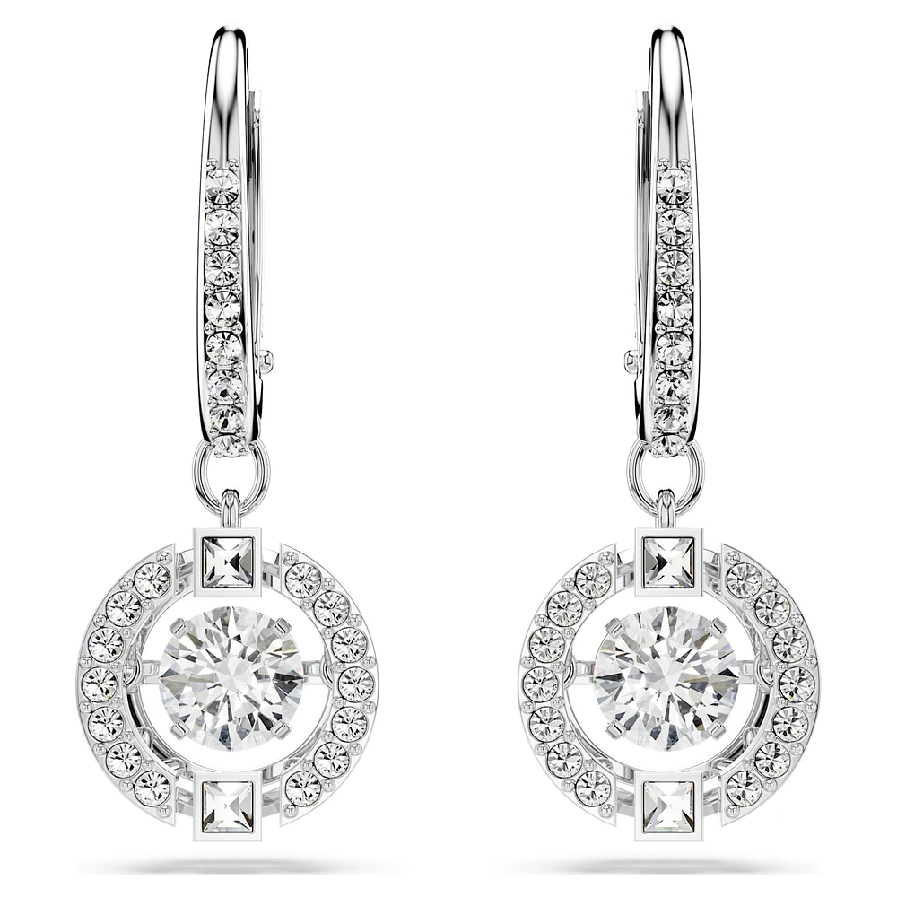Swarovski Sparkling Dance drop earrings, Round cut, White, Rhodium plated by SWAROVSKI