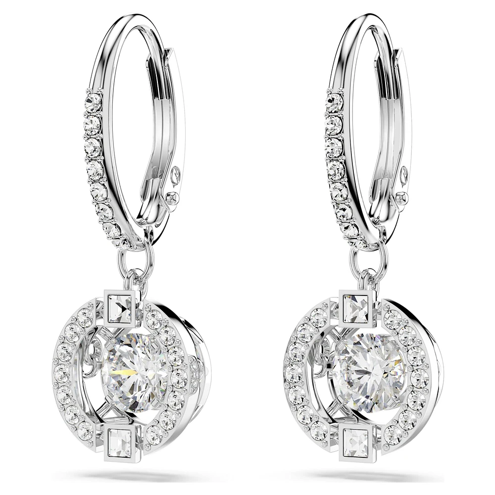 Swarovski Sparkling Dance drop earrings, Round cut, White, Rhodium plated by SWAROVSKI