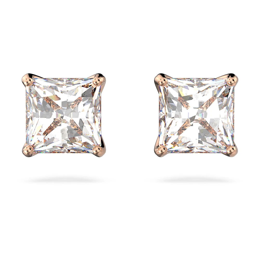 Attract stud earrings, Square cut, Small, White, Rose gold-tone plated by SWAROVSKI