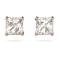 Attract stud earrings, Square cut, Small, White, Rose gold-tone plated by SWAROVSKI